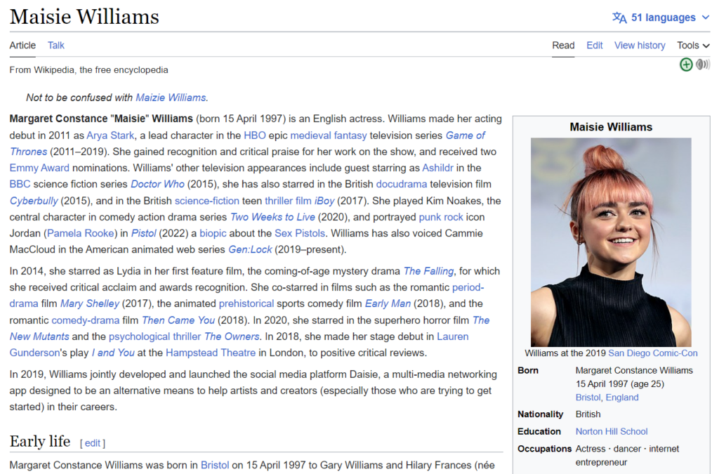 Maisie Williams Wikpedia