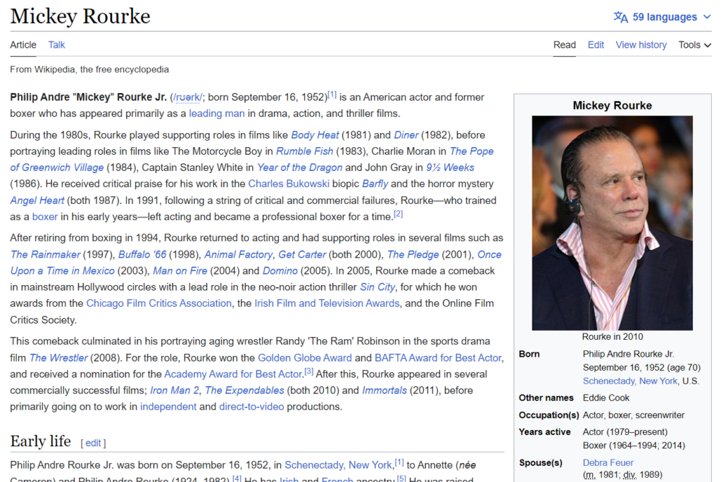 Mickey Rourke Wikipedia