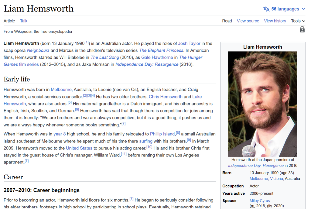 Liam Hemsworth Wikipedia